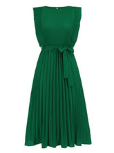 Load image into Gallery viewer, Tied Round Neck Pleated Midi Dress