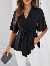 Load image into Gallery viewer, Surplice Tie Waist Half Sleeve Blouse