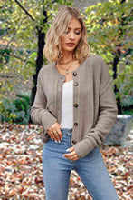Load image into Gallery viewer, Button Up Round Neck Drop Shoulder Cardigan