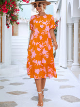 Load image into Gallery viewer, Floral Puff Sleeve Ruffle Hem Midi Dress