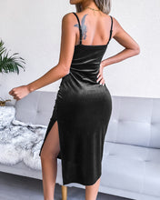 Load image into Gallery viewer, Velvet Spaghetti Strap Side Slit Dress