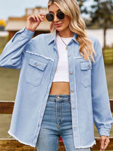 Load image into Gallery viewer, Button Up Collared Neck Raw Hem Denim Top