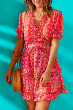 Load image into Gallery viewer, Printed Frill Trim Cutout Mini Dress