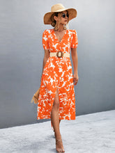 Load image into Gallery viewer, V-Neck Short Sleeve High Slit Midi Dress