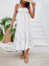 Load image into Gallery viewer, Tie-Shoulder Smocked Tiered Midi Dress