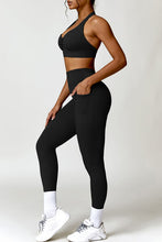 Load image into Gallery viewer, Ruched Halter Neck Bra and Pocketed Leggings Active Set