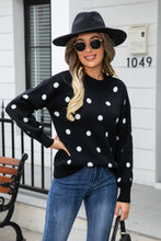 Load image into Gallery viewer, Polka Dot Round Neck Dropped Shoulder Sweater