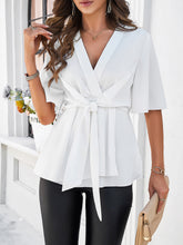Load image into Gallery viewer, Surplice Tie Waist Half Sleeve Blouse