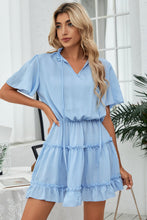Load image into Gallery viewer, Tie Neck Frill Trim Short Sleeve Mini Dress