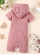 Load image into Gallery viewer, Baby Textured Button Front Hooded Jumpsuit with Ears