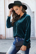 Load image into Gallery viewer, Button Up Collared Neck Long Sleeve Velvet Shirt