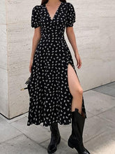 Load image into Gallery viewer, Puff Sleeve Surplice Neck Split Dress