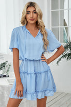 Load image into Gallery viewer, Tie Neck Frill Trim Short Sleeve Mini Dress