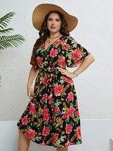Load image into Gallery viewer, Plus Size Floral Tie Belt Surplice Dress