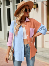 Load image into Gallery viewer, Color Block Button Up Collared Neck Shirt