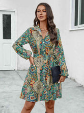 Load image into Gallery viewer, Printed Collared Neck Long Sleeve Dress
