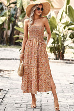 Load image into Gallery viewer, Floral Strapless Slit Midi Dress with Pockets