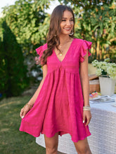Load image into Gallery viewer, Textured V-Neck Flutter Sleeve Dress