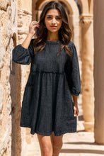 Load image into Gallery viewer, Round Neck Balloon Sleeve Mini Denim Dress