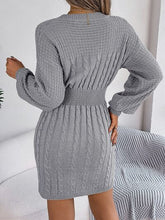 Load image into Gallery viewer, Cable-Knit Cutout Round Neck Slit Sweater