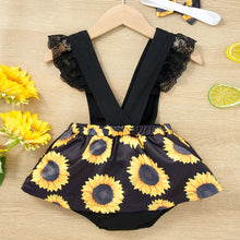 Load image into Gallery viewer, Baby Girl Sunflower Print Spliced Lace Bodysuit Dress