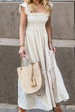 Load image into Gallery viewer, Full Size Smocked Ruffled Plaid Ruffle Hem Dress
