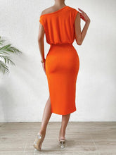 Load image into Gallery viewer, Tie Front Single Shoulder Slit Dress