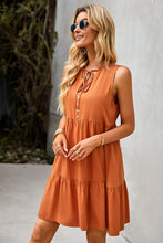 Load image into Gallery viewer, Tie Neck Tiered Dress with Decorative Buttons