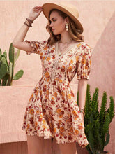 Load image into Gallery viewer, Floral V-Neck Flounce Sleeve Ruffle Hem Dress