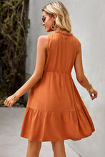 Load image into Gallery viewer, Tie Neck Tiered Dress with Decorative Buttons