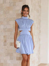 Load image into Gallery viewer, Cutout Ruched Mock Neck Mini Dress