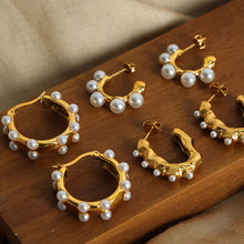 Load image into Gallery viewer, Synthetic Pearl 18K Gold-Plated Earrings