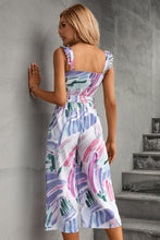 Load image into Gallery viewer, Printed Ruffle Strap Smocked Belted Jumpsuit