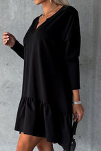 Load image into Gallery viewer, Notched Long Sleeve Ruffle Hem Mini Dress