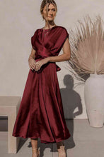 Load image into Gallery viewer, Satin Cap Sleeve Tie Back Midi Dress