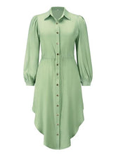 Load image into Gallery viewer, Drawstring Button Up Balloon Sleeve Dress
