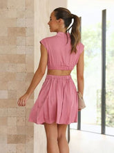Load image into Gallery viewer, Cutout Ruched Mock Neck Mini Dress