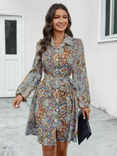 Load image into Gallery viewer, Printed Collared Neck Long Sleeve Dress