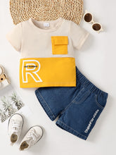Load image into Gallery viewer, Baby Boy KEEP RUNNING Round Neck Tee and Denim Shorts Set