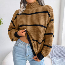 Load image into Gallery viewer, Striped Mock Neck Dropped Shoulder Sweater