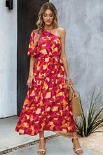 Load image into Gallery viewer, Printed One-Shoulder Tie Belt Maxi Dress