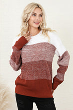 Load image into Gallery viewer, Color Block Round Neck Long Sleeve Sweater