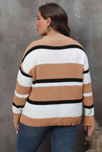 Load image into Gallery viewer, Plus Size Striped V-Neck Dropped Shoulder Sweater