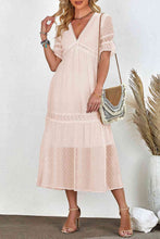 Load image into Gallery viewer, Swiss Dot V-Neck Short Sleeve Midi Dress