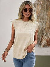 Load image into Gallery viewer, Textured Round Neck Cap Sleeve Blouse