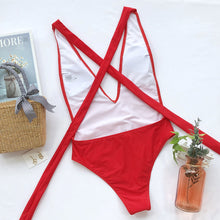 Load image into Gallery viewer, Halter Neck Deep V Tied One-Piece Swimsuit