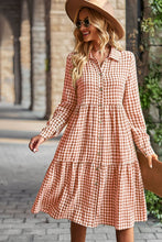 Load image into Gallery viewer, Collared Neck Long Sleeve Midi Dress