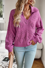 Load image into Gallery viewer, Openwork Long Sleeve Notched Neck Sweater