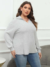 Load image into Gallery viewer, Plus Size Ribbed Collared Neck Long Sleeve Blouse