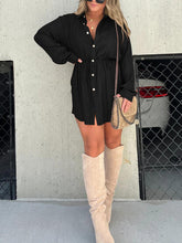 Load image into Gallery viewer, Button Up Long Sleeve Slit Shirt and Shorts Set